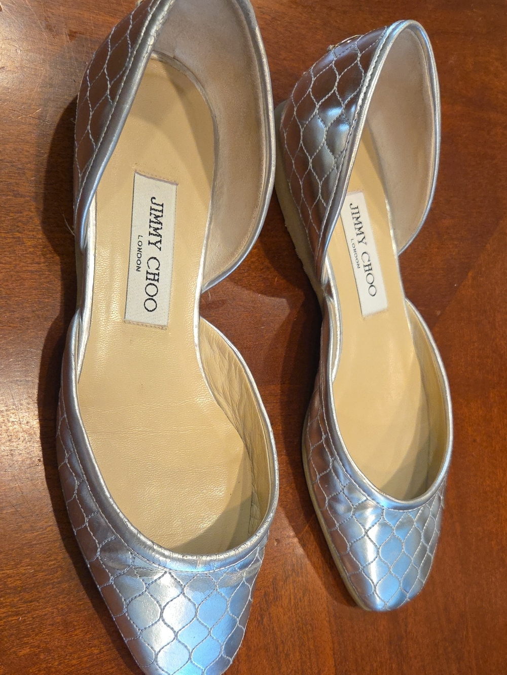 Jimmy Choo Metallic Silver Quilted D'Orsay Flats